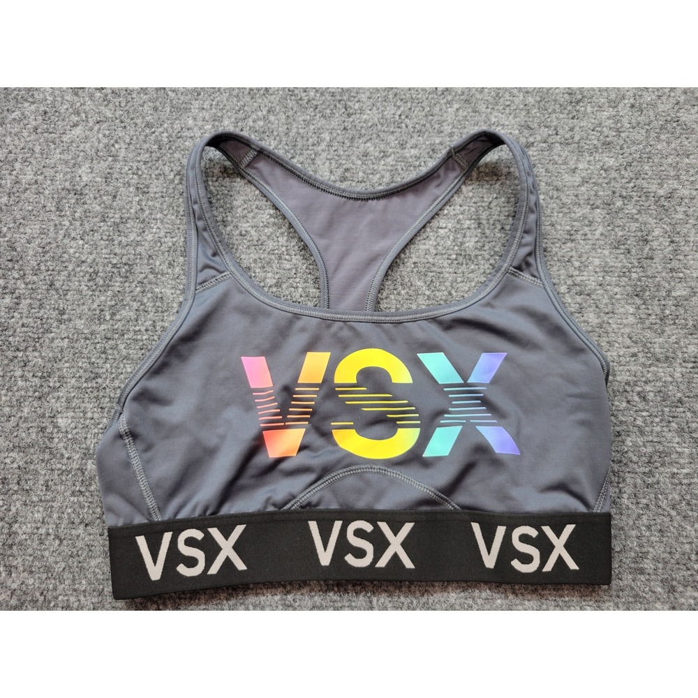 VSX Victoria's Secret Sport Racerback Sports Bra Grey Rainbow Logo Medium